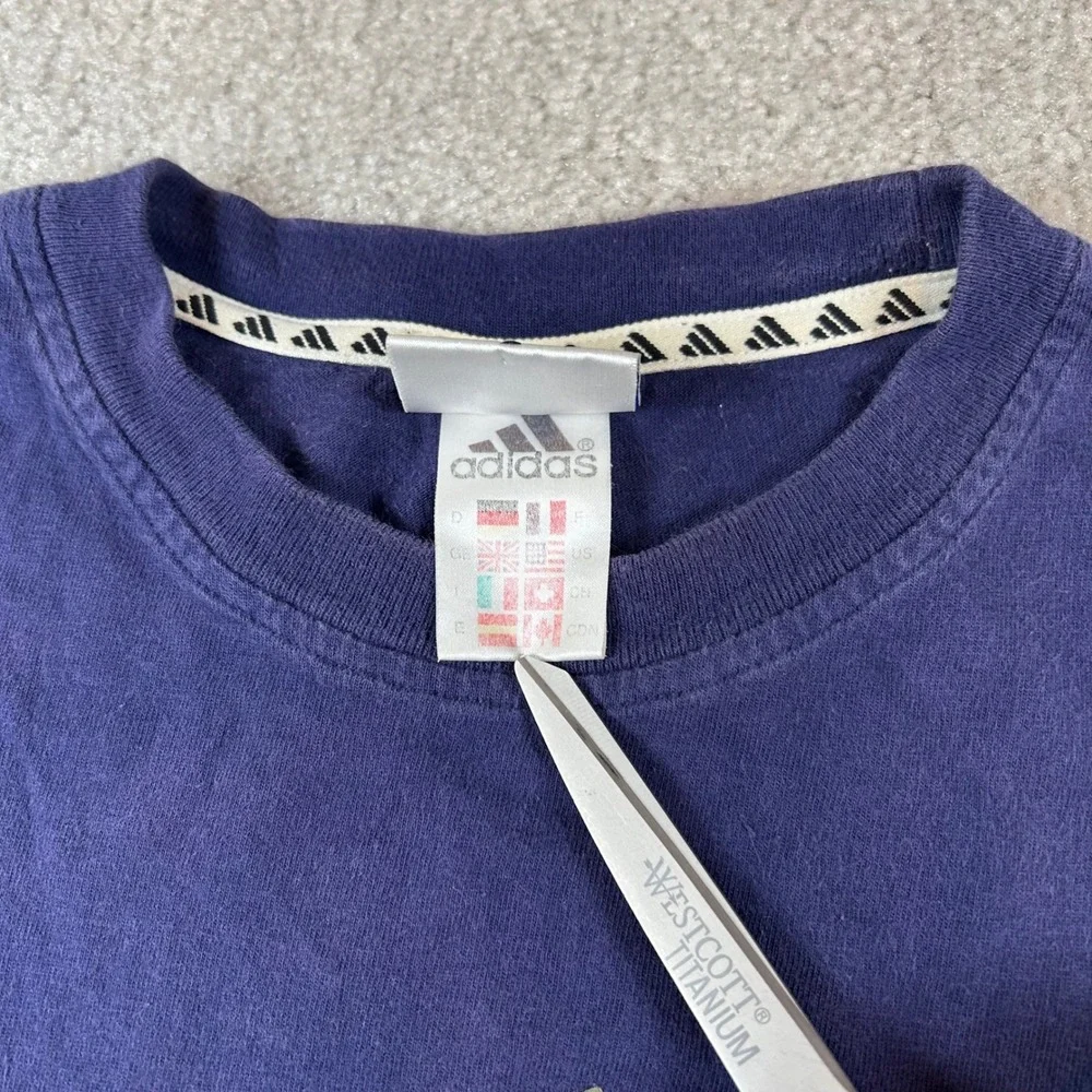 Vintage Adidas Graphic Tee Mens L Navy Blue Short Sleeve Logo Sportswear T-Shirt
